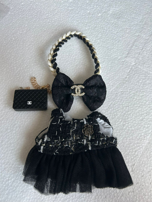 Black channel dress and purse